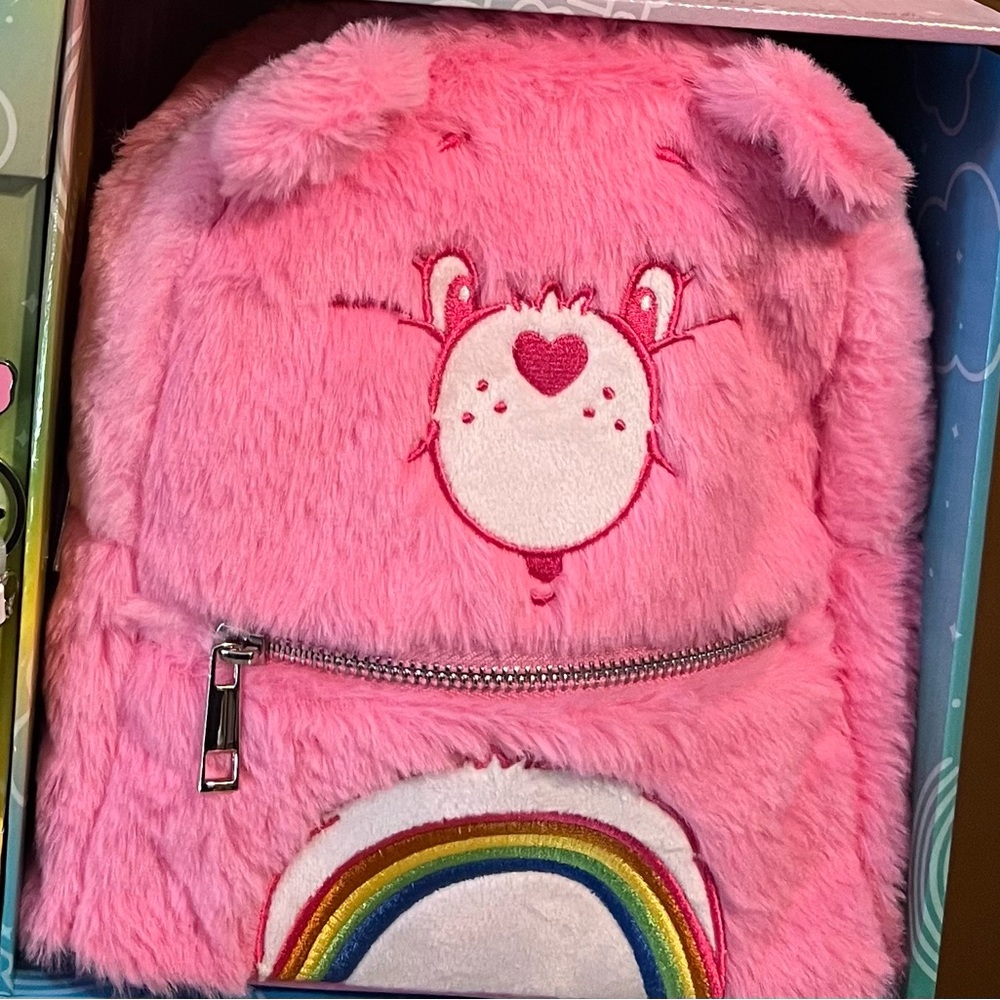 Care Bears Gift Set NWT Pink Backpack Keychain Slippers Cold Beverage Tumbler - Picture 2 of 11
